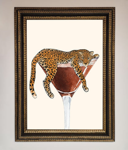 Lazy Leopard Martini Framed Poster