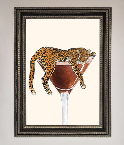 Lazy Leopard Martini Framed Poster