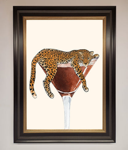 Lazy Leopard Martini Framed Poster