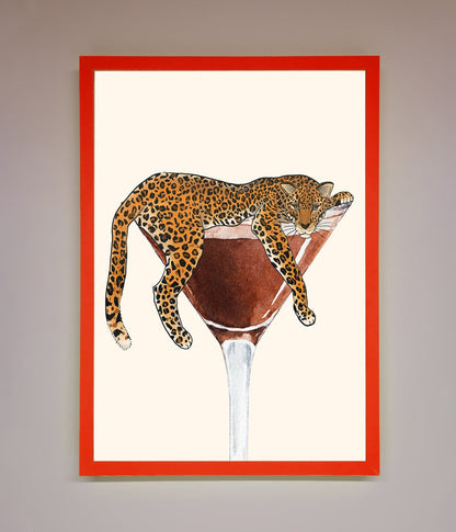 Lazy Leopard Martini Framed Poster