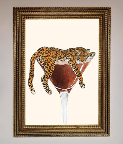 Lazy Leopard Martini Framed Poster