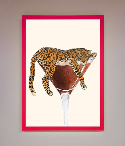Lazy Leopard Martini Framed Poster
