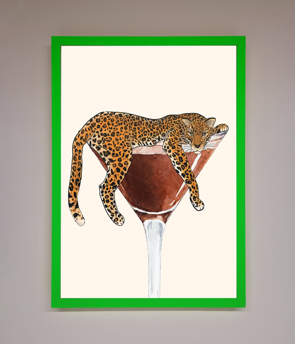 Lazy Leopard Martini Framed Poster