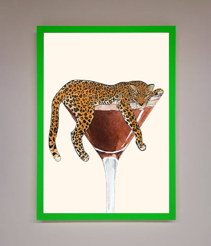 Lazy Leopard Martini Framed Poster
