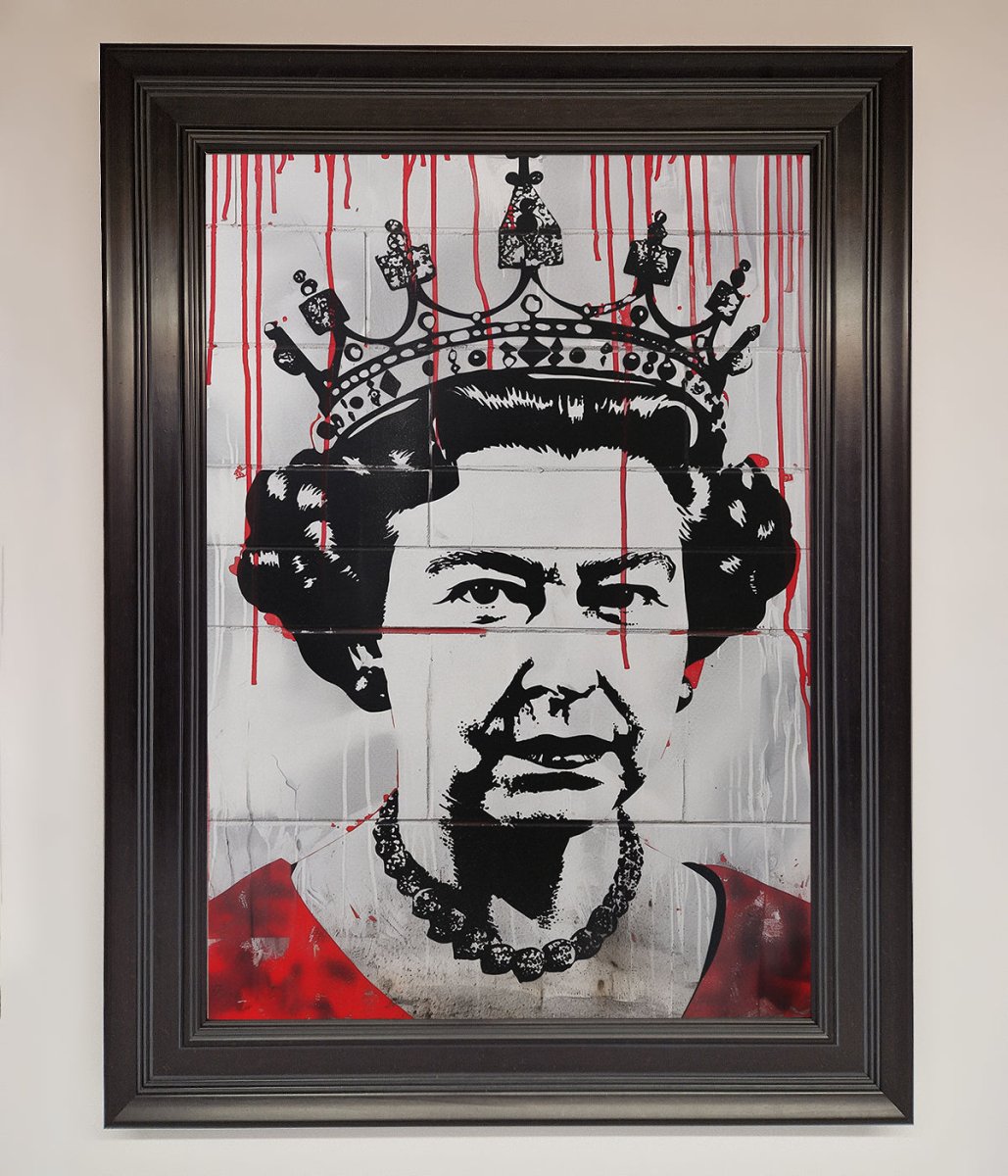 Queen Elizabeth Graffiti Red Blood Framed Poster