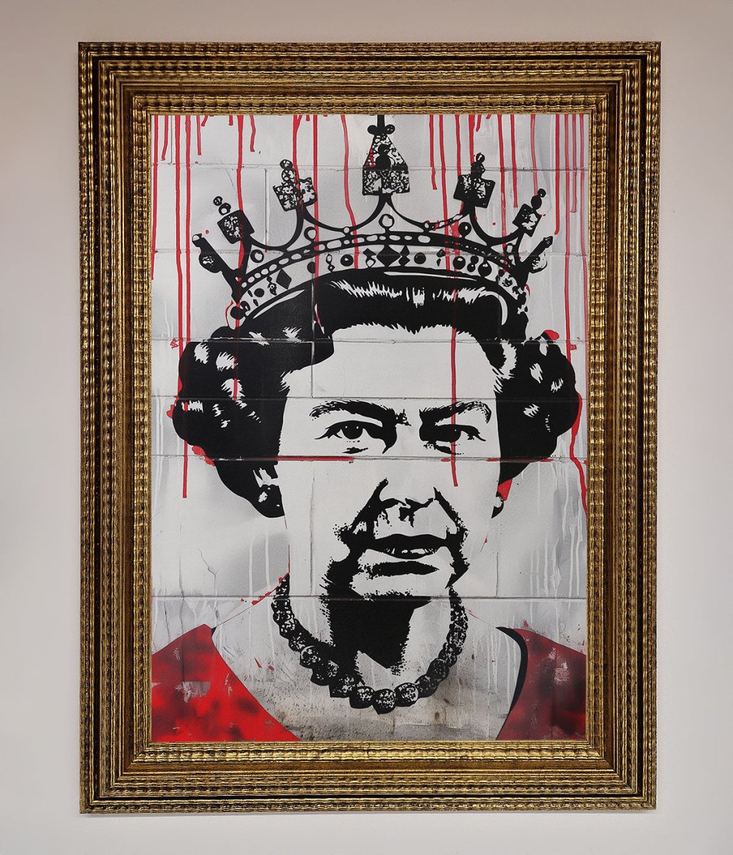 Queen Elizabeth Graffiti Red Blood Framed Poster