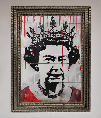 Queen Elizabeth Graffiti Red Blood Framed Poster