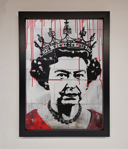 Queen Elizabeth Graffiti Red Blood Framed Poster