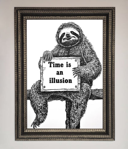 Time Is An Illusion Sloth Black Framed Poster