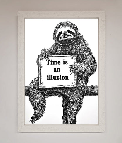 Time Is An Illusion Sloth Black Framed Poster