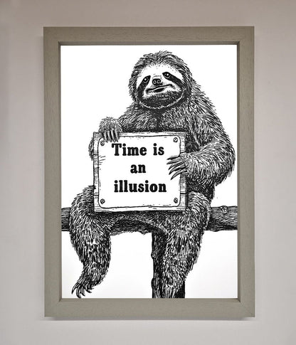 Time Is An Illusion Sloth Black Framed Poster