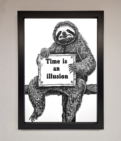 Time Is An Illusion Sloth Black Framed Poster