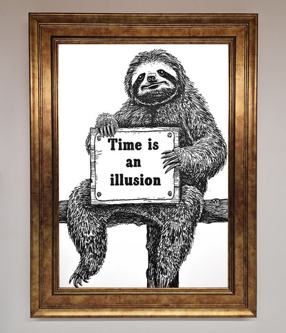 Time Is An Illusion Sloth Black Framed Poster