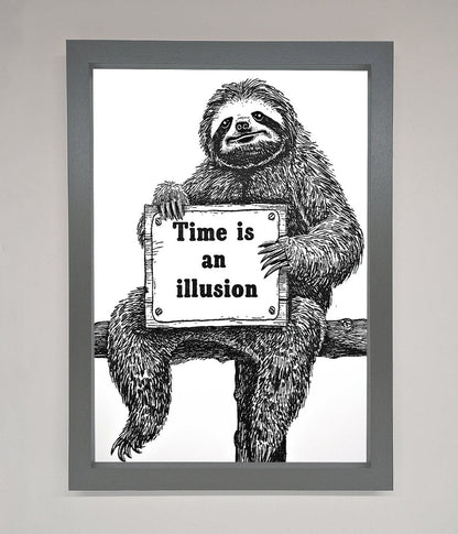 Time Is An Illusion Sloth Black Framed Poster