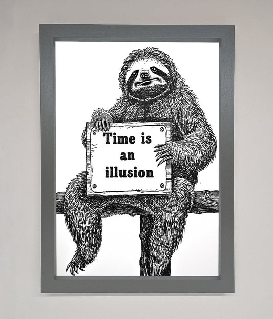 Time Is An Illusion Sloth Black Framed Poster