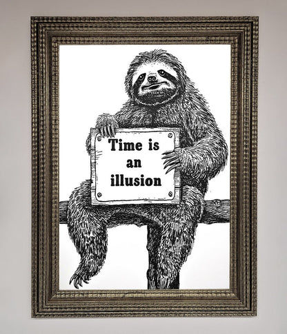 Time Is An Illusion Sloth Black Framed Poster